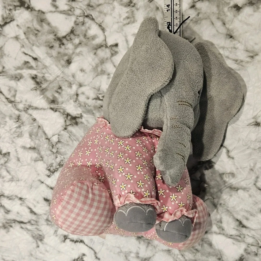 HTF Cracker Barrel Pink Gray Elephant Cherished Beginnings Plush‎ Removable Pjs